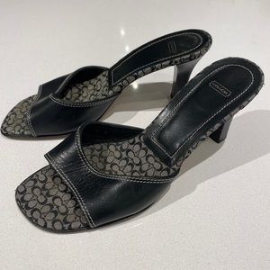 COACH Black & Gray monogram, Leather Mules, sandals, Made in Italy, sz 8